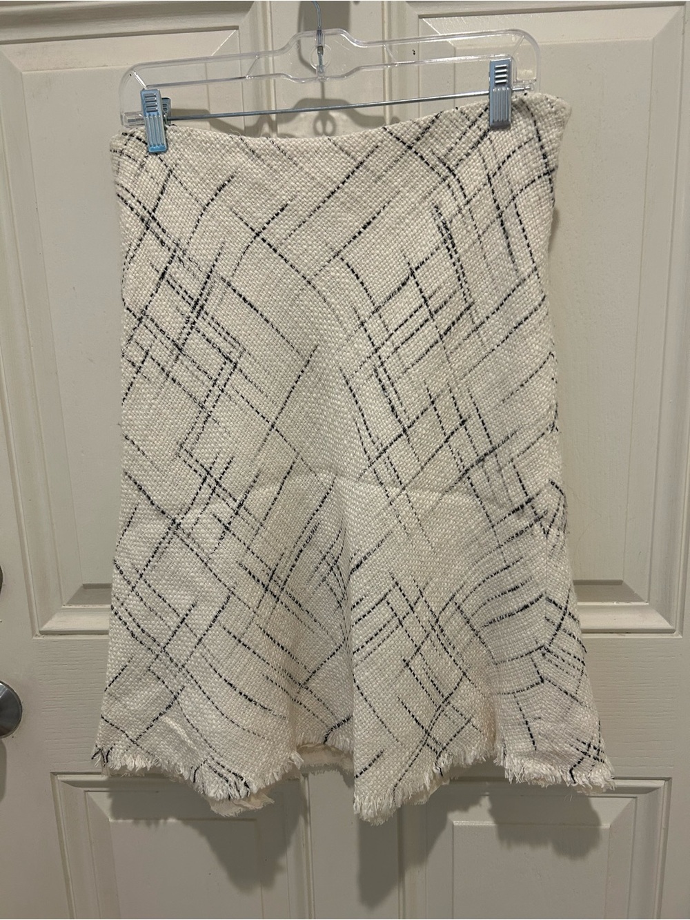 Zara White Tweed A-Line Skirt with Black Windowpane